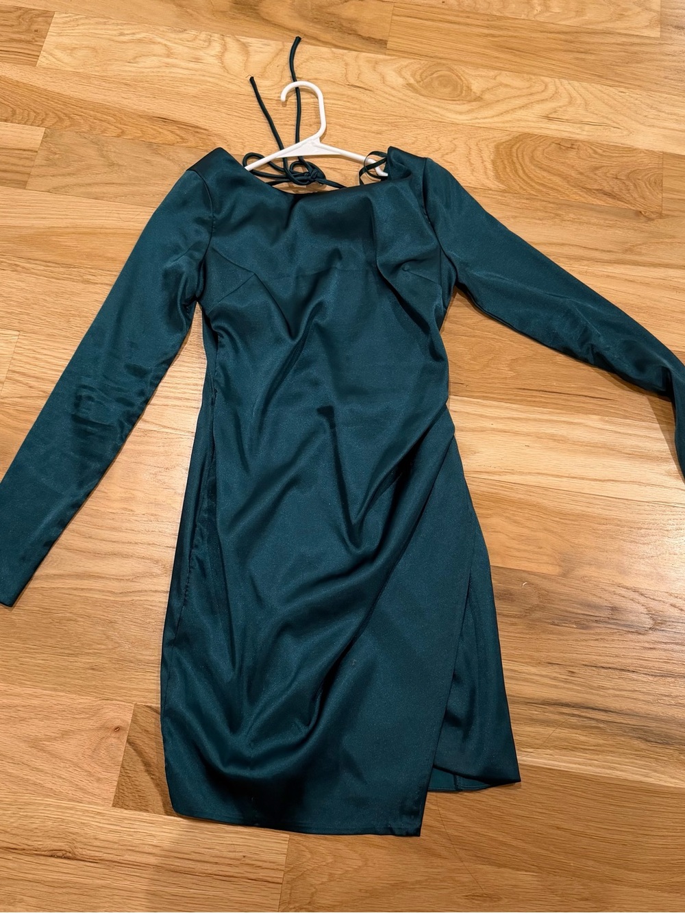 Emerald Green Bodycon Mini Dress with Draped Wrap Skirt